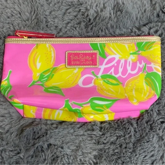 Lilly Pulitzer bright pink and yellow lemons cosmetics bag or clutch - Picture 3 of 6